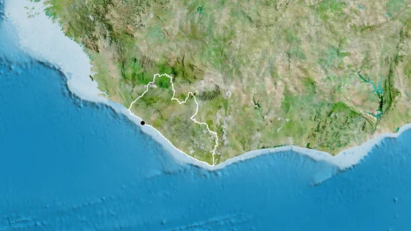 Primer Plano Zona Fronteriza Liberia Mapa Satelital Punto Capital Esquema — Foto de Stock