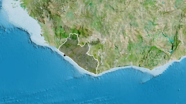 Närbild Liberias Gränsområde Med Mörk Överlagring Satellitkarta Huvudpunkt Skissera Runt — Stockfoto