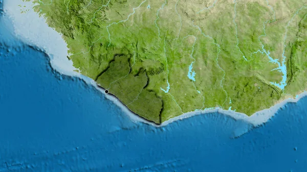 Close Área Fronteira Libéria Destacando Com Uma Sobreposição Escura Mapa — Fotografia de Stock