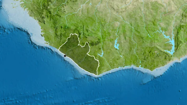 Close Liberia Border Area Highlighting Dark Overlay Satellite Map Titik — Stok Foto