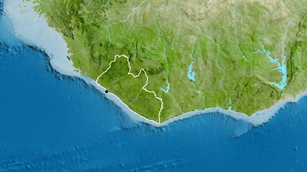Närbild Liberias Gränsområde Satellitkarta Huvudpunkt Skissera Runt Landet Form — Stockfoto