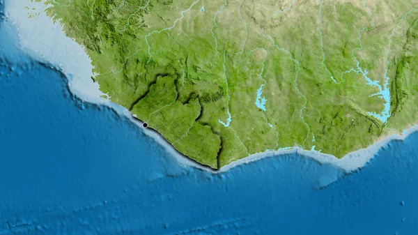 衛星地図上のリベリア国境地域の閉鎖 資本ポイント 国の形の縁が隠されている — ストック写真