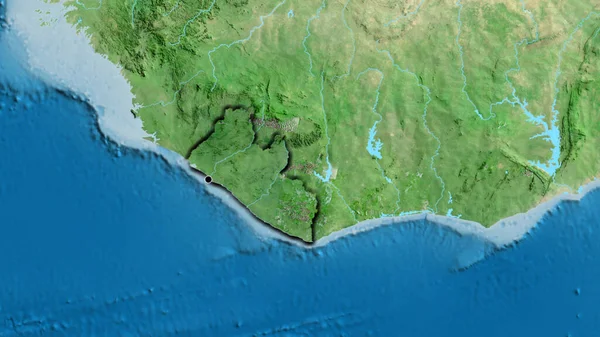 衛星地図上のリベリア国境地域の閉鎖 資本ポイント 国の形の縁が隠されている — ストック写真