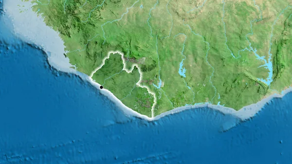 Närbild Liberias Gränsområde Satellitkarta Huvudpunkt Glow Runt Landet Form — Stockfoto