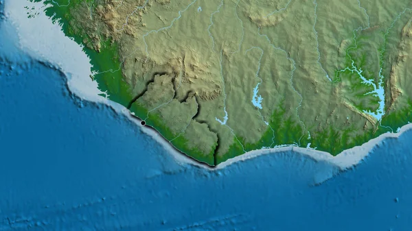 Close Zona Fronteiriça Libéria Num Mapa Físico Ponto Capital Bordas — Fotografia de Stock