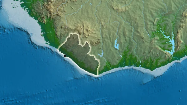 Närbild Liberias Gränsområde Med Ett Mörkt Överdrag Fysisk Karta Huvudpunkt — Stockfoto