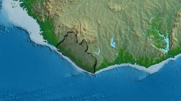 Detailní Záběr Pohraniční Oblasti Libérie Zvýrazňující Tmavou Vrstvu Fyzické Mapě — Stock fotografie