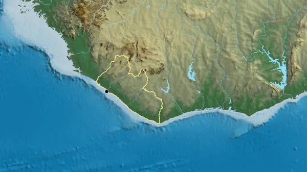 Detailní Záběr Pohraniční Oblasti Libérie Reliéfní Mapě Fakt Obrys Kolem — Stock fotografie