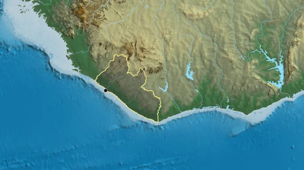 Detailní Záběr Pohraniční Oblasti Libérie Zdůrazňující Tmavou Vrstvu Reliéfní Mapě — Stock fotografie