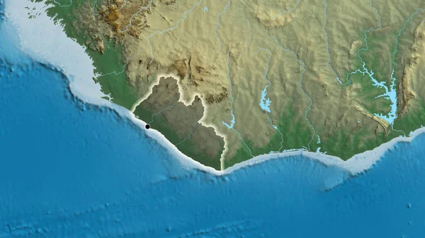 Крупный План Приграничной Зоны Либерии Подчеркнутый Тёмным Наложением Рельефную Карту — стоковое фото