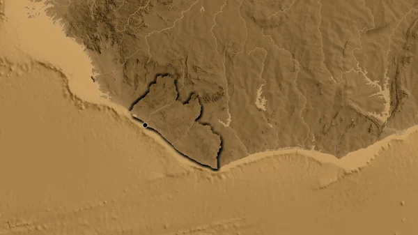 라이베리아 지역의 사진입니다 세피아 Sepia 지도입니다 국토의 가장자리를 — 스톡 사진