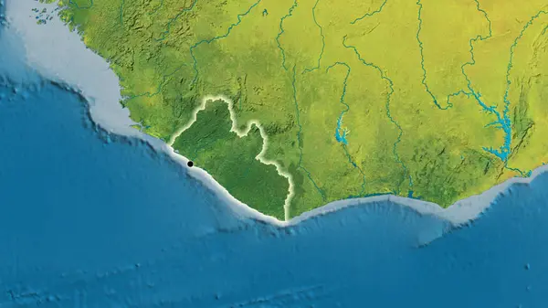 Topoğrafik Haritada Liberya Sınır Bölgesinin Yakın Çekimleri Ana Nokta Ülke — Stok fotoğraf