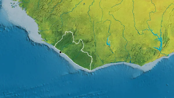 Närbild Liberias Gränsområde Topografisk Karta Huvudpunkt Skissera Runt Landet Form — Stockfoto