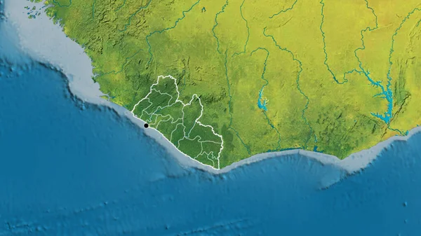 Närbild Gränsområdet Liberia Och Dess Regionala Gränser Topografisk Karta Huvudpunkt — Stockfoto