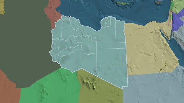 Detailní Záběr Pohraniční Oblasti Libye Jejích Regionálních Hranic Administrativní Mapě — Stock fotografie