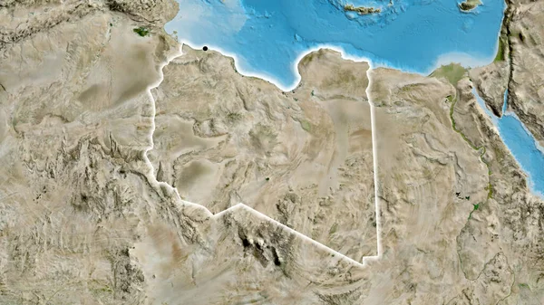 Nahaufnahme Des Libyschen Grenzgebiets Auf Einer Satellitenkarte Kapitalpunkt Glühen Ganzen — Stockfoto