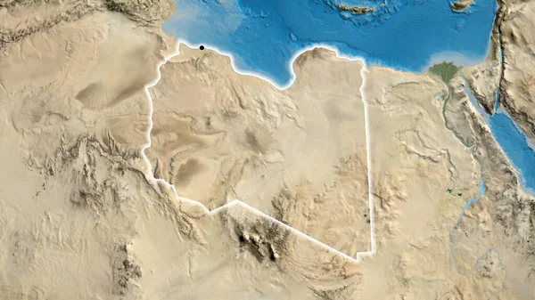 Close Área Fronteiriça Líbia Mapa Satélite Ponto Capital Brilho Torno — Fotografia de Stock