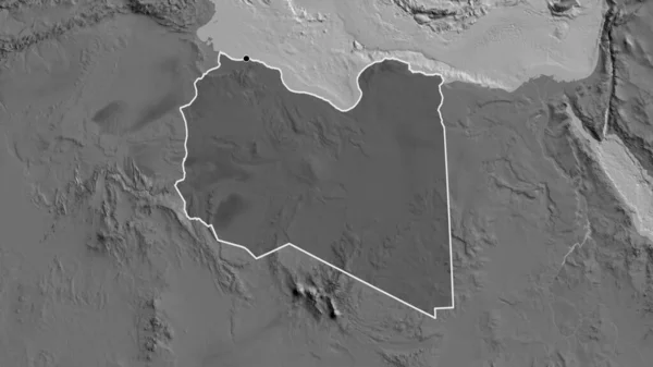 Närbild Libyens Gränsområde Med Ett Mörkt Överdrag Tvåvåningskarta Huvudpunkt Skissera — Stockfoto