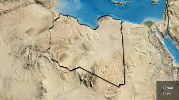 Närbild Libyens Gränsområde Satellitkarta Huvudpunkt Skalade Kanter Landet Form Landets — Stockfoto