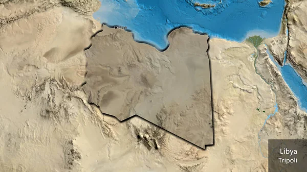 Närbild Libyens Gränsområde Med Ett Mörkt Överdrag Satellitkarta Huvudpunkt Skalade — Stockfoto
