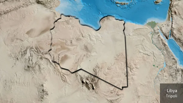 Gros Plan Frontière Libyenne Sur Une Carte Satellite Point Capital — Photo