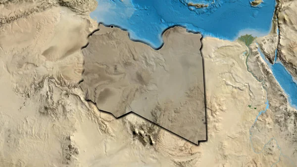 Крупный План Приграничной Зоны Ливии Подчеркнутый Тёмным Наложением Спутниковую Карту — стоковое фото