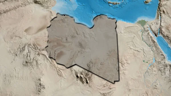 在利比亚边境地区进行的近距离调查显示 卫星地图上有黑暗的阴影 资本点 国家形状的斜边 — 图库照片