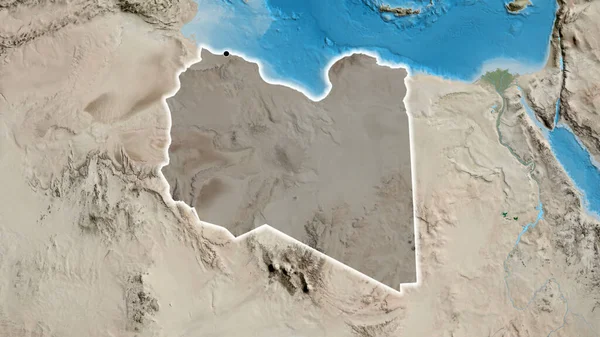 衛星地図上の暗いオーバーレイで強調リビア国境地域のクローズアップ 資本ポイント 全国に光る — ストック写真