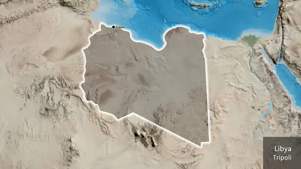 Närbild Libyens Gränsområde Med Ett Mörkt Överdrag Satellitkarta Huvudpunkt Glow — Stockfoto