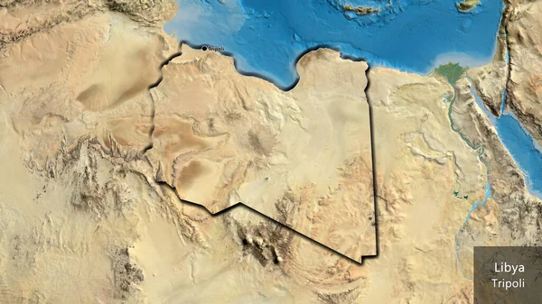 Primer Plano Zona Fronteriza Libia Mapa Por Satélite Punto Capital —  Fotos de Stock