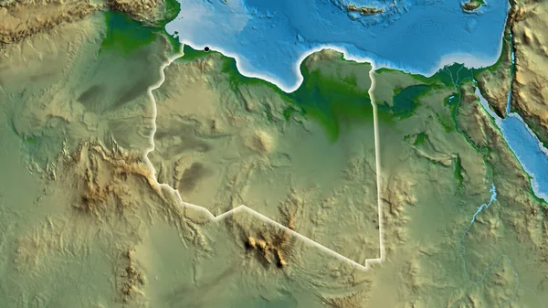 Detailní Záběr Pohraniční Oblasti Libye Fyzické Mapě Fakt Záře Kolem — Stock fotografie