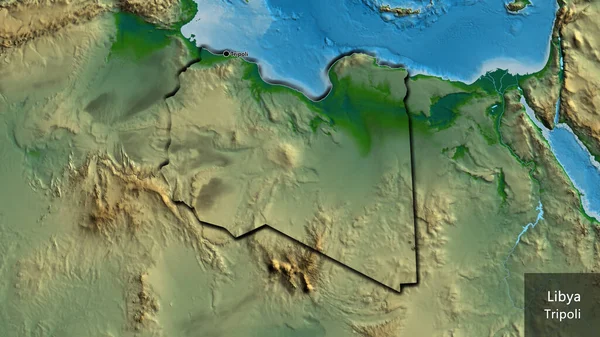 Detailní Záběr Pohraniční Oblasti Libye Fyzické Mapě Fakt Zkosené Hrany — Stock fotografie