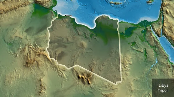Крупный План Приграничной Зоны Ливии Выделяющийся Тёмным Наложением Физическую Карту — стоковое фото