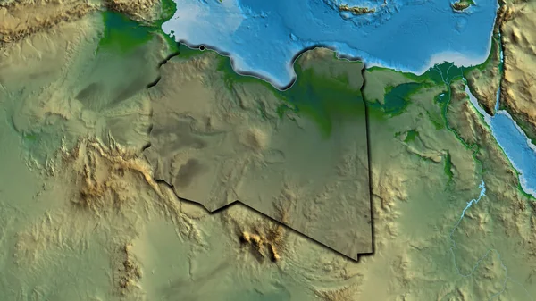 Detailní Záběr Libyjské Pohraniční Oblasti Zdůrazňující Tmavý Překryv Fyzické Mapě — Stock fotografie