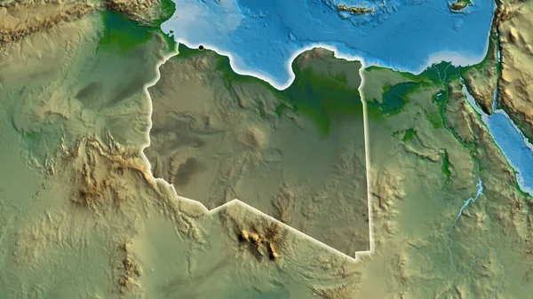 Närbild Libyens Gränsområde Med Ett Mörkt Överdrag Fysisk Karta Huvudpunkt — Stockfoto