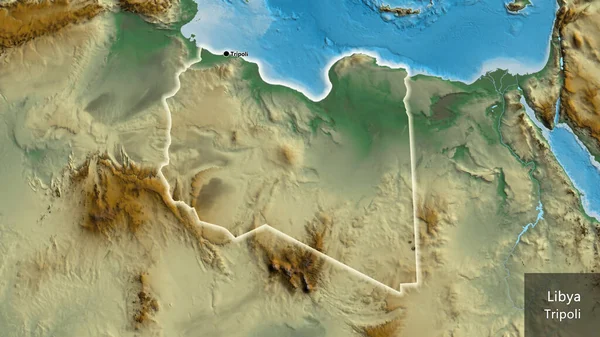 Κοντινό Πλάνο Της Μεθοριακής Περιοχής Της Λιβύης Χάρτη Βοήθειας Σημάδι — Φωτογραφία Αρχείου