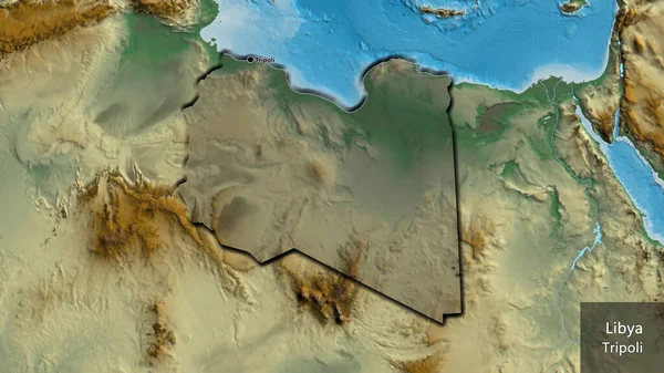 Close Libya Border Area Highlighting Dark Overlay Relief Map Capital — Stock Photo, Image