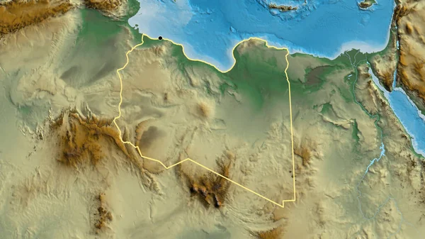 Plano Perto Zona Fronteiriça Líbia Num Mapa Socorro Ponto Capital — Fotografia de Stock
