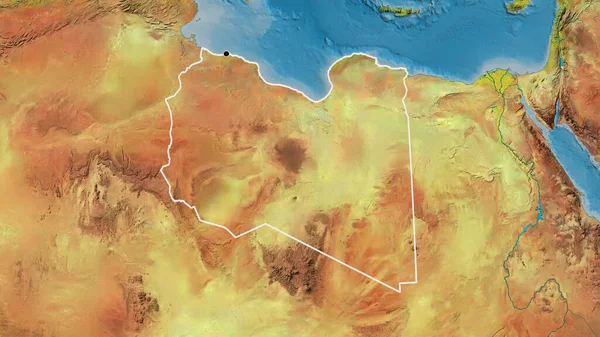 Primer Plano Zona Fronteriza Libia Mapa Topográfico Punto Capital Esquema —  Fotos de Stock