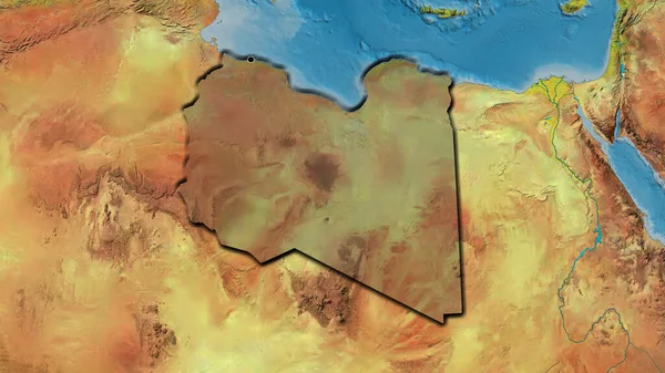 Närbild Libyens Gränsområde Med Ett Mörkt Överdrag Topografisk Karta Huvudpunkt — Stockfoto