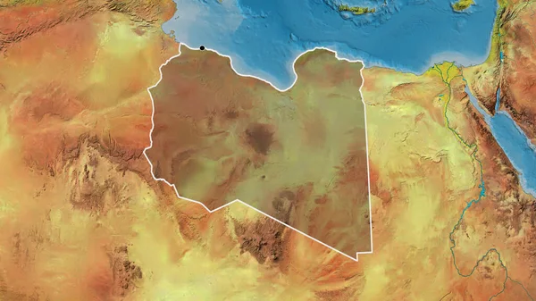 Крупный План Приграничной Зоны Ливии Темным Наложением Топографическую Карту Отличный — стоковое фото