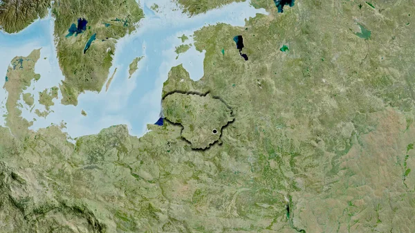 Κοντινό Πλάνο Της Μεθοριακής Περιοχής Της Λιθουανίας Δορυφορικό Χάρτη Σημάδι — Φωτογραφία Αρχείου
