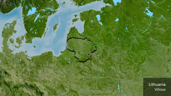 Close Lithuania Border Area Satellite Map Capital Point Bevelled Edges — Stock Photo, Image