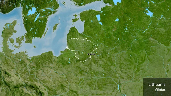 Nahaufnahme Des Litauischen Grenzgebiets Auf Einer Satellitenkarte Kapitalpunkt Umrisse Das — Stockfoto