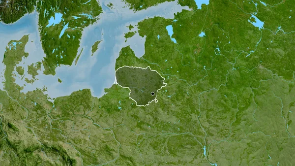 立陶宛边境地区的特写镜头 用卫星地图上的黑暗覆盖突出显示 资本点 国家形貌概述 — 图库照片