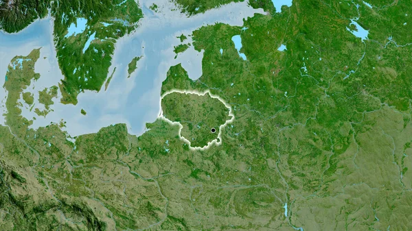 Närbild Litauens Gränsområde Satellitkarta Huvudpunkt Glow Runt Landet Form — Stockfoto