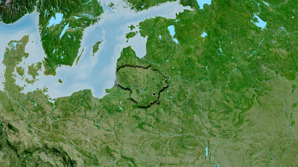 Close Zona Fronteiriça Lituânia Num Mapa Por Satélite Ponto Capital — Fotografia de Stock