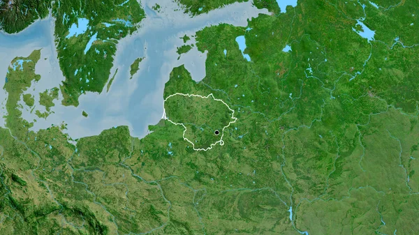 Primer Plano Zona Fronteriza Lituania Mapa Por Satélite Punto Capital —  Fotos de Stock