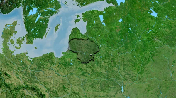 立陶宛边境地区的特写镜头 用卫星地图上的黑暗覆盖突出显示 资本点 国家形状的斜边 — 图库照片