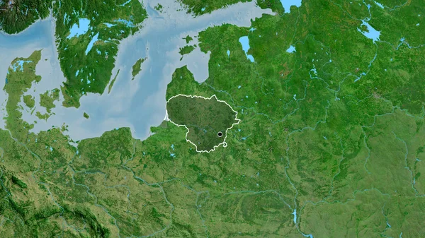 Zbliżenie Litewskiej Strefy Przygranicznej Ciemnym Pokryciem Mapie Satelitarnej Główny Punkt — Zdjęcie stockowe